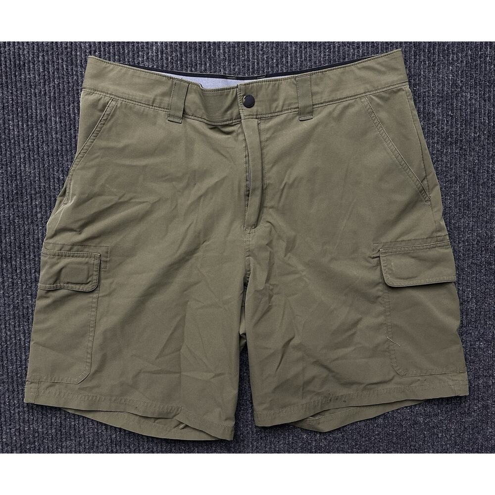 Orvis Fishing Shorts Green Stretch Cargo Nylon Spandex Zip Pocket Mens 36 EUC